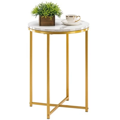 Round End Table, Faux Marble Sofa Table, Accent Side Table with Metal Frame, ... - Image 1 of 4