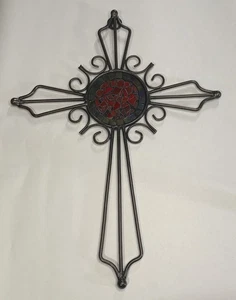 "De colección Mosaico Pergamino Cruz de Hierro Rojo Iridiscente Religioso 14x17"" Decoración de Pared Jesús" - Imagen 1 de 9