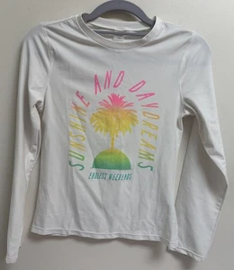 Old Navy Girls XL 14-16 Long Sleeve Rash Guard White Sunshine Daydreams - Picture 1 of 5