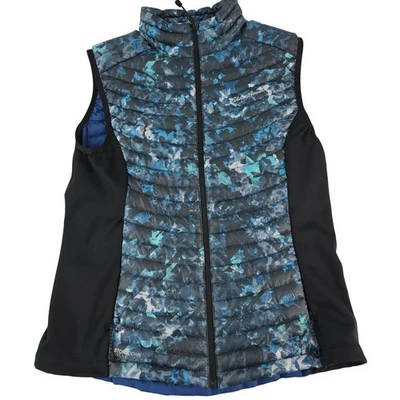 Chaleco acolchado Eddie Bauer Stormdown 800 para mujer azul floral negro cremallera completa talla M Foto 1 de 4