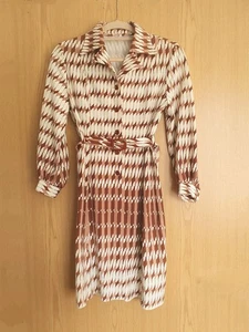 Vintage Patterned Collared Long Sleeve Midi Dress With Detachable Belt - Picture 1 of 4