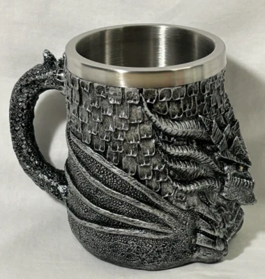 Xícara de cerveja de aço inoxidável resina dragão medieval exclusiva caneca de chá café - Imagem 1 de 4