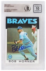 Bob Horner Signed Atlanta Braves 1986 Topps Card #220 -(Beckett - Auto Grade 10) - Picture 1 of 2