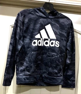 Adidas Sweatshirt Boys Size Med Pullover Hoodie Black/White Camo Graphic Logo - Picture 1 of 6