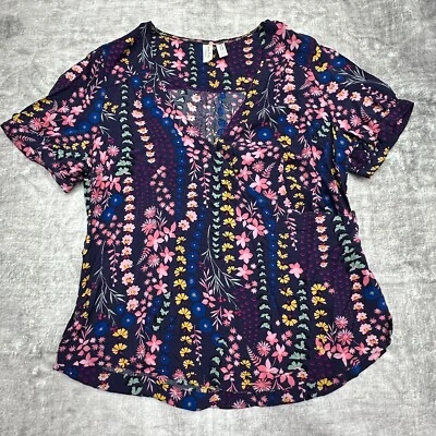 Meadow Rue Anthropologie Top Womens 12 Blue Floral Wrap Blouse Boho Festival Foto 1 de 4