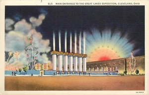 Postal 1936 Cleveland Ohio Entrada Principal Grandes Lagos Exposición Estanque 24-6695 - Imagen 1 de 2