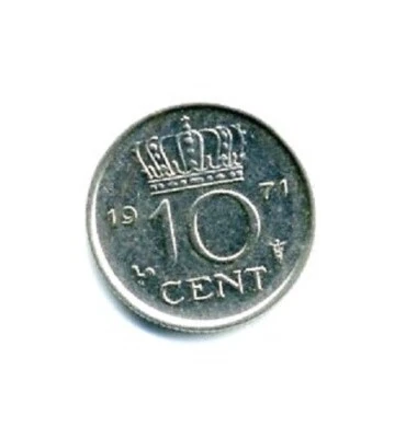 Moneda de 10 centavos holandesa de los Países Bajos 1971 reina Juliana Foto 1 de 2