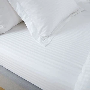 100% EGYPTIAN COTTON SATEEN 300TC WHITE SATIN STRIPE  FITTED SHEET HOTEL QUALITY - Picture 1 of 2