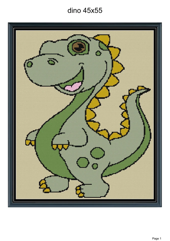 Dinosaur kid's blanket pattern,45x55", written and graph pattern included - Image 1 of 1