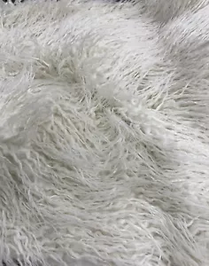 Ivory Mongolian faux fur long hair pile fabric BY THE YARD 58" Wide - Picture 1 of 1