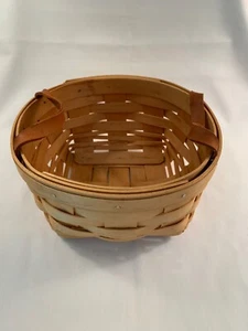 Vintage Round Woven Royce Craft Basket Leather Handles Made in Ohio 7" - Picture 1 of 11