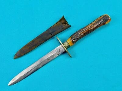 Старинный британский импортный маленький боевой нож кинжал времен гражданской войны в США с ножнами - Изображение 1 из 4