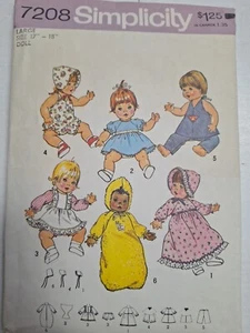 Doll Wardrobe Wardrobe L 17" 18" Simplicity 7208 Sewing Pattern CUT VTG Dress - Picture 1 of 6