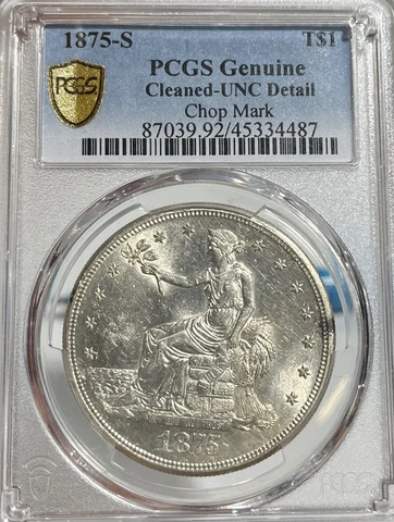 1875-S Chop Mark! PCGS UNC. Details! Trade Silver Dollar Cover
