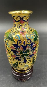 VASO ORIENTALE CINESE CLOISONNE CLOSONNE' IN OTTONE LUCIDO DIPINTO A MANO - Foto 1 di 5