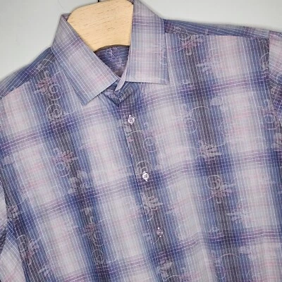 Bugatchi Uomo Shirt Mens Blue Floral  Classic Fit Button Up READ Lavender - Image 1 of 4