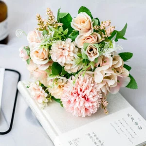 7 Heads Artificial Silk Fake Flowers Bunch Bouquet Wedding Home Party Decoration - Picture 1 of 39