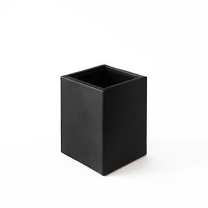 Schreibtisch Stiftehalter Leder Schwarz - Stifteköcher Quadratisches Design - Bild 1 von 5