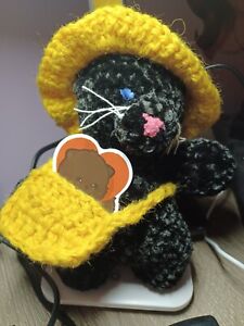 Crochet Black Cat with removable Hat and Bag