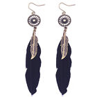 Women's Vintage Hollow Wheel Feather Pendant Eardrop Dangle Earrings Jewelry 16