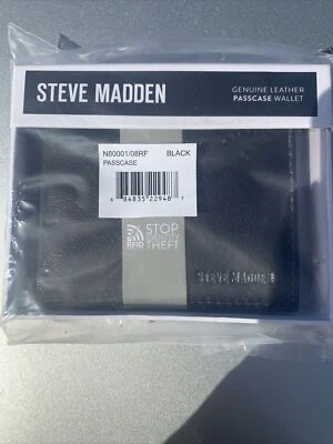 Steve Madden Genuine Leather Men’s Passcase Wallet - Black - RFID Technology - Image 1 of 2