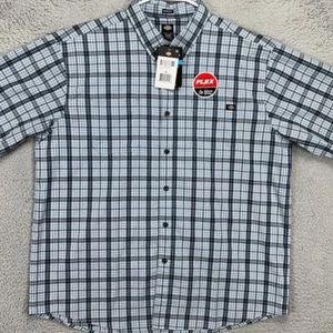 Dickies Button Down Shirt Mens XL Blue Gray Plaid Relaxed Fit Short Sleeve NEW - Picture 1 of 8