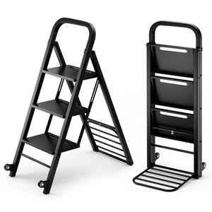 Escalera multifuncional para carro Dolly escalera de 3 escalones con ruedas de goma, mango - Imagen 1 de 10