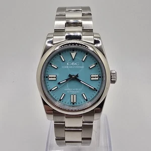 Custom Hand-Built Automatic Watch - 36mm Trendy Blue No-Date Style - Picture 1 of 9