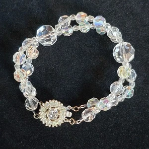 VTG Bergere AB Crystal Bead Double Strand Bracelet 7" Hidden Box Clasp Signed - Picture 1 of 5