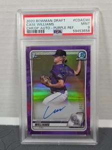 2020 Bowman Chrome Draft Case Williams 1st Purple Refractor Auto /250 PSA 9 - Picture 1 of 2