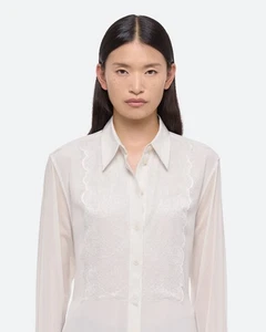 NEW Helmut Lang White Georgette Relaxed Lace Shirt Sz M NWT $465 - Picture 1 of 18