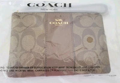 NWT Coach Leather Canvas Corner Zip Wristlet Wallet F58035 Khaki / Saddle Brown - Image 1 of 3