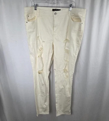 Almost Famous Jeans Womens 18 White Distressed Ripped Skinny Stretch Denim - Image 1 of 4