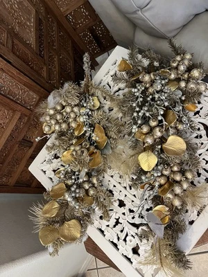 Christmas Swag Wreath Pair Gold Pomegranates Glitter Honey Fir TWO 26 inch Swags - Image 1 of 4