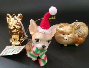 Trio Of Dog Christmas Ornaments Chihuahua From Bronners, Pomeranian OW, Bull Dog - Picture 1 of 18