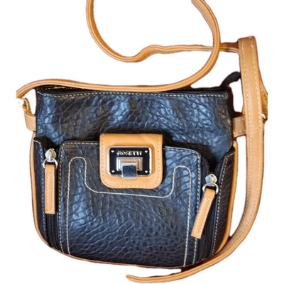 Rosetti Vintage Faux Pebble Leather Small Crossbody Pouch Black Brown Classic - Image 1 of 4