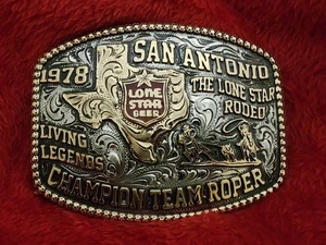 Rodeo☆1978☆Lone Star Team Roping Champion Trophy Buckle☆San Antonio Tex☆Rare☆X16 - Picture 1 of 15