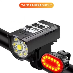 Fahrradscheinwerfer 9 LED vorne + Rücklicht, USB-C wiederaufladbar, wasserdicht - Bild 1 von 9