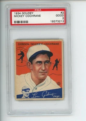 1934 Goudey Gordon Mickey Cochrane No2 Manager Detroit Tigers PSA 2 В ХОРОШЕМ СОСТОЯНИИ - Изображение 1 из 4