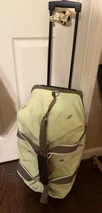 LL Bean Rolling Wheels 24” Duffle Travel Bag Green Canvas Dragon Fly Embroidered - Picture 1 of 17