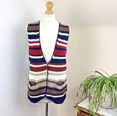 Vintage 90's Dorothy Perkins Cardigan Vest Size 12 Red Blue Striped Knit Y2K - Image 1 of 4