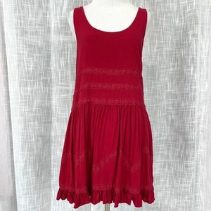 American Rag Womens Sleeveless Mini Dress S Red Lace Ruffle Western Americana - Picture 1 of 11
