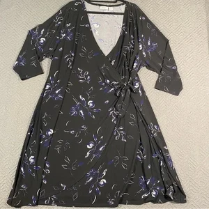 Avenue Women’s Plus Size 26/28 Faux Wrap Black Dress New With Tags - Picture 1 of 7
