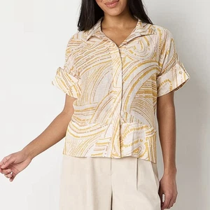 Camisa para mujer Worthington mezcla de lino abotonada talla XS manga corta nueva con etiquetas $49 - Imagen 1 de 16