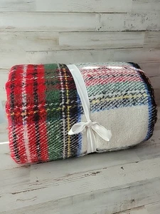 Pottery Barn  Stewart Plaid Faux Fur Back Throw 50 X 60 - Picture 1 of 3