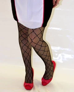 Medias de rejilla con estampado de diamantes negras y naturales S/M, M/L - Imagen 1 de 13