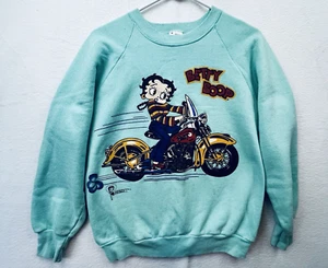 VTG 90s Betty Boop Biker Motorcycle Sweatshirt Size M USA 1996 Collegewear - Picture 1 of 9