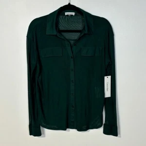 Calvin Klein Green Shirt Women’s XS Button Down Long Sleeve Slightly Sheer NWT - Picture 1 of 12
