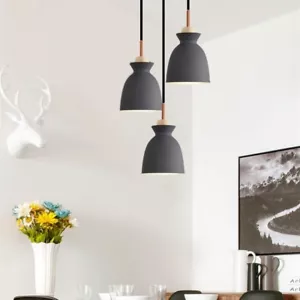 Gray Kitchen Pendant Light Ceiling Lamp Bar Dining Room Wood Chandelier Lighting - Picture 1 of 7