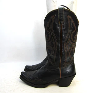 Ariat Womens Sz 8.5 B Black Brown Leather Cowboy Boots - Picture 1 of 11
